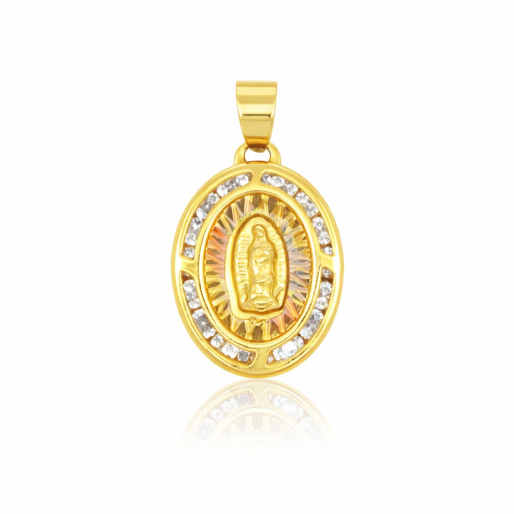 Medalla Oro 10k - Virgen de Guadalupe 2.1 cm con Zirconias