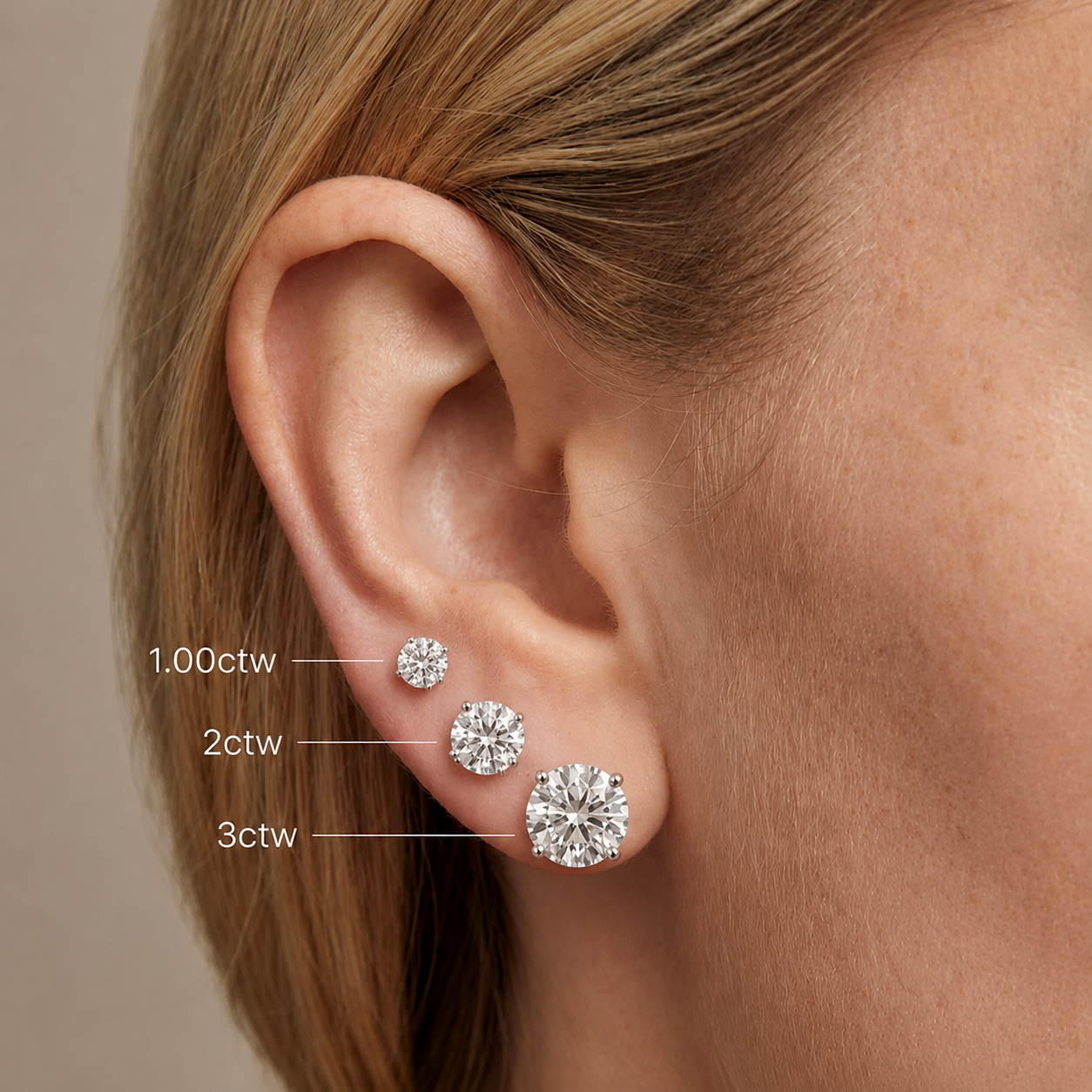 Par de Arete Broquel Oro 14k - Diamante Lab Grown