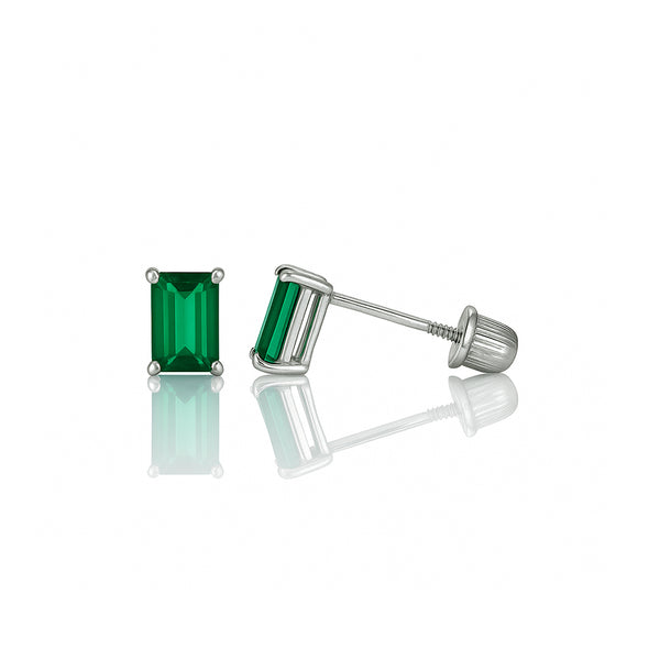 Broquel Oro Blanco 14k - Esmeralda Laboratorio 5 mm x 3 mm