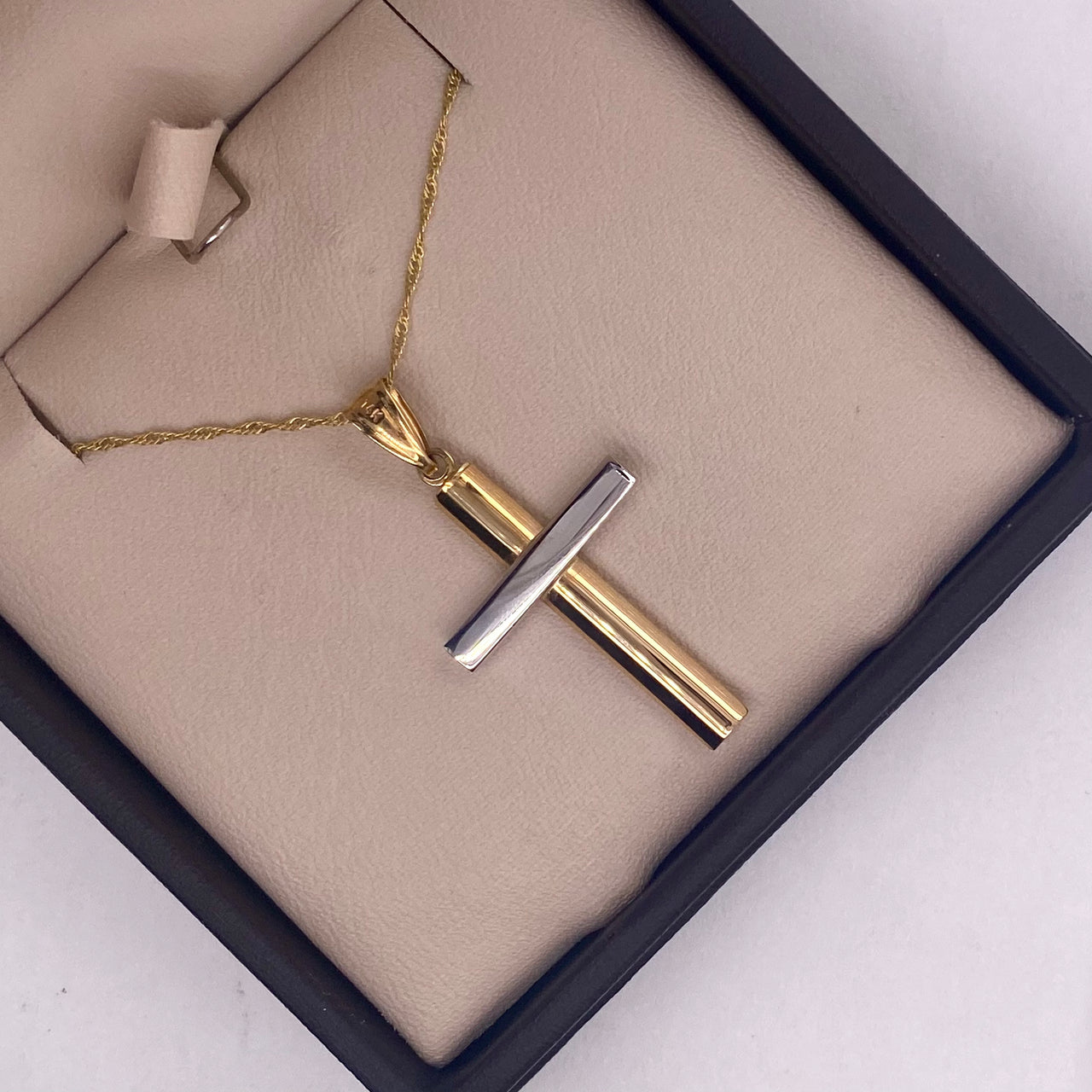 Cruz Oro Combinado 14k - Lisa 3.6 cm Alto, 1.7 cm Ancho