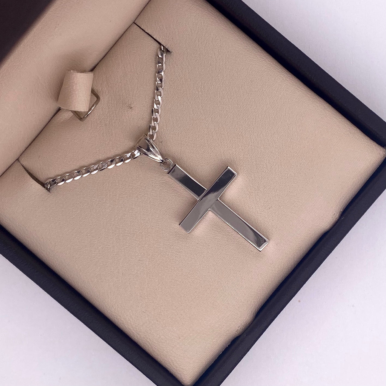 Cruz Oro Blanco 14k - Cúbica Plana 3.6 cm Alto, 1.7 cm Ancho