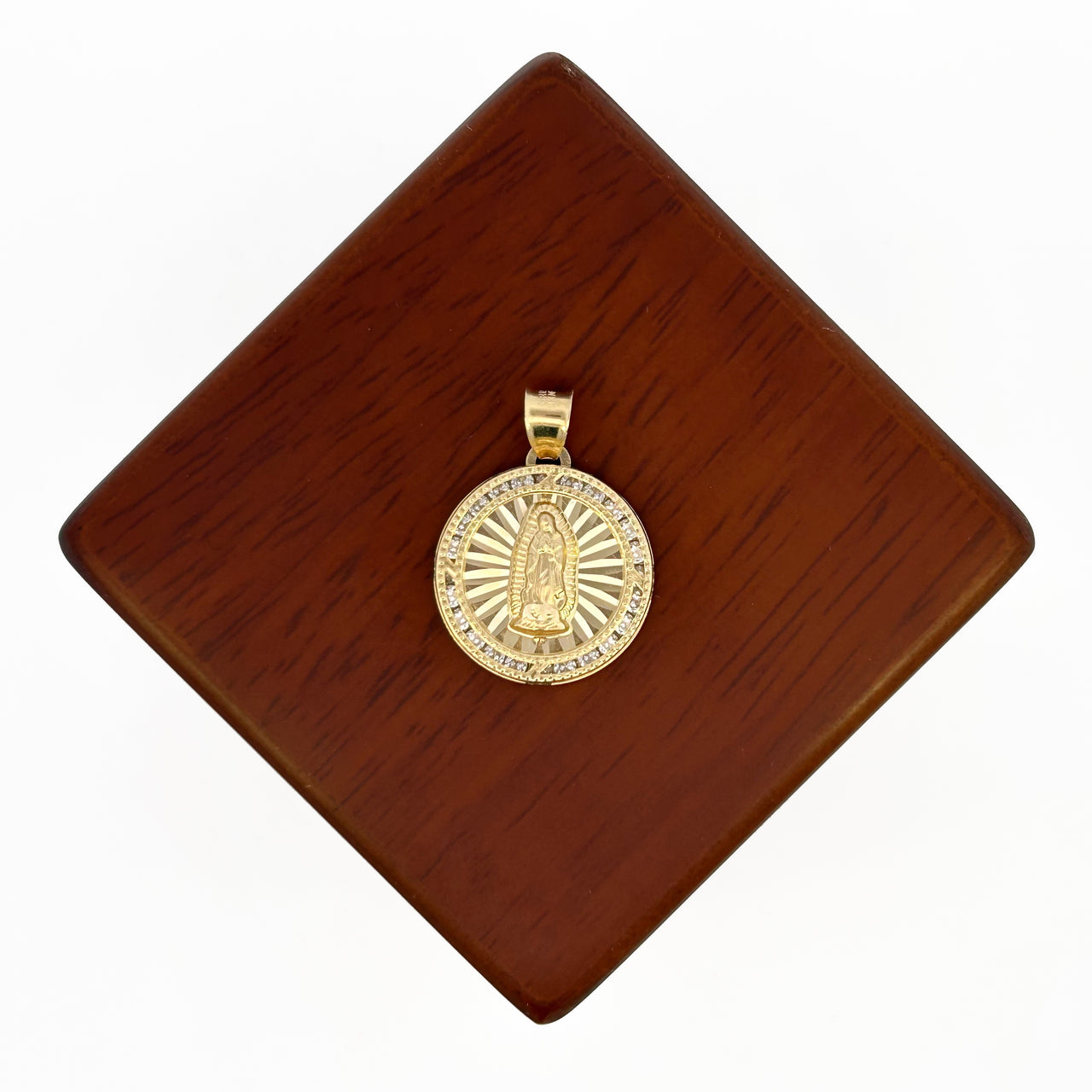 Medalla Oro 14k - Virgen de Guadalupe 2.5 cm con Zirconias