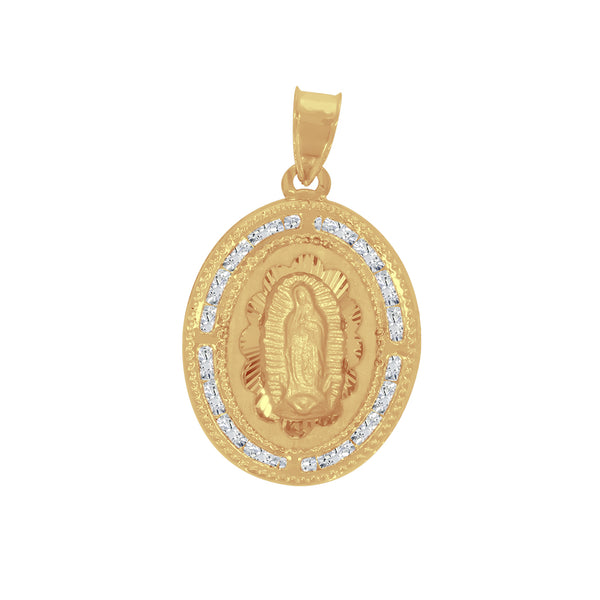 Medalla Oro 14k - Virgen de Guadalupe 2.4 cm con Zirconias