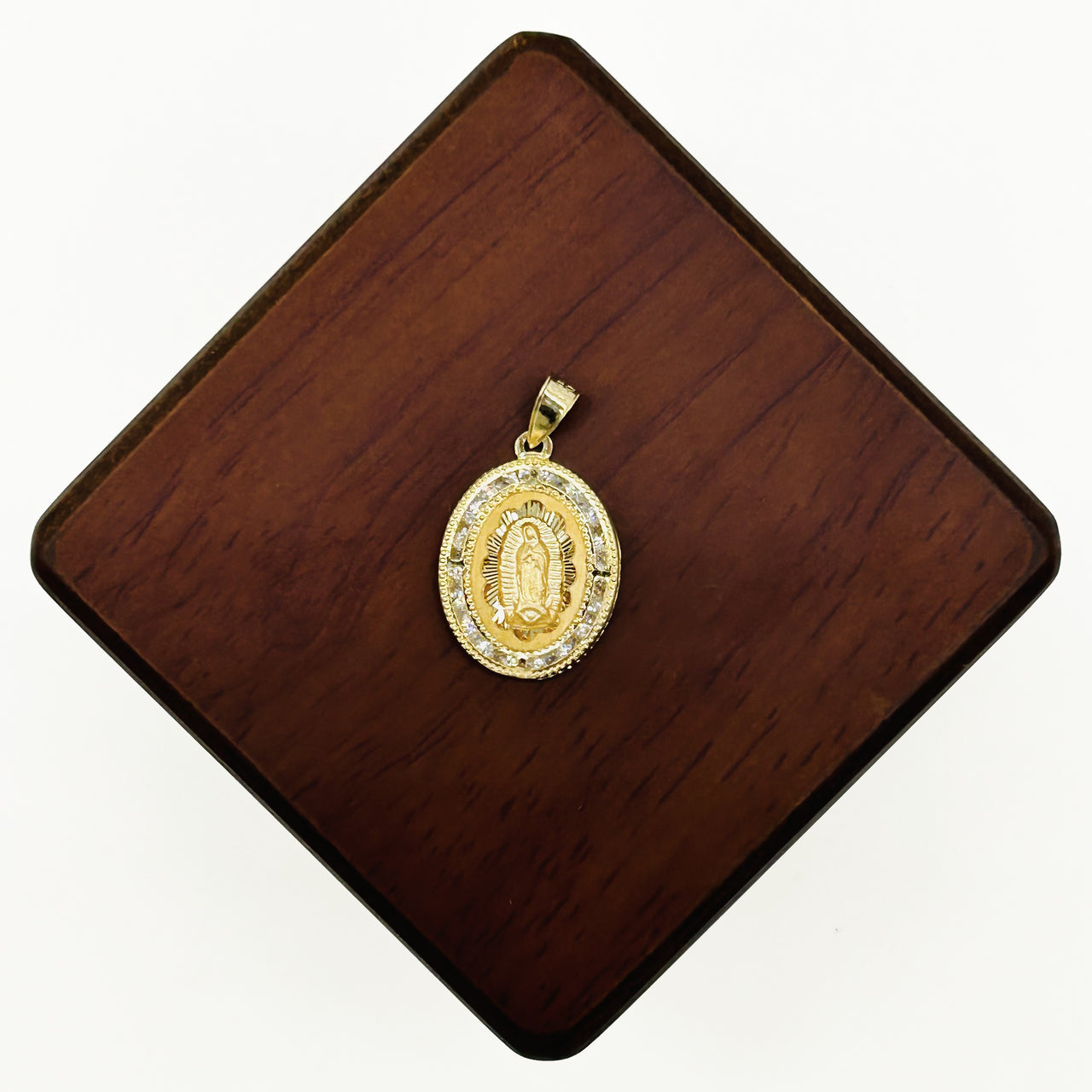 Medalla Oro 14k - Virgen de Guadalupe 2.4 cm con Zirconias