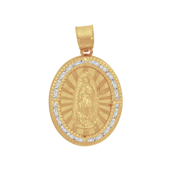 Medalla Oro 14k - Virgen de Guadalupe 2.8 cm con Zirconias