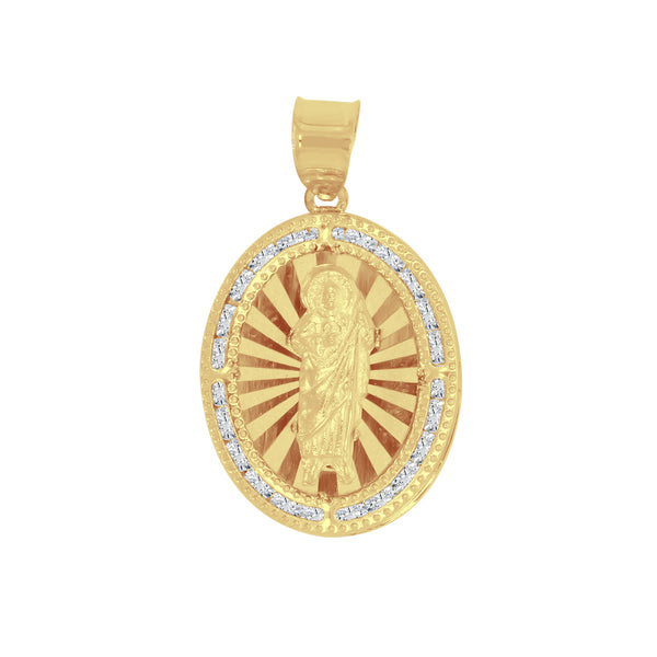 Medalla Oro 14k -San Judas Tadeo 2.9 cm con Zirconias