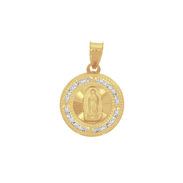 Medalla Oro 14k - Virgen de Guadalupe 1.9 cm con Zirconias