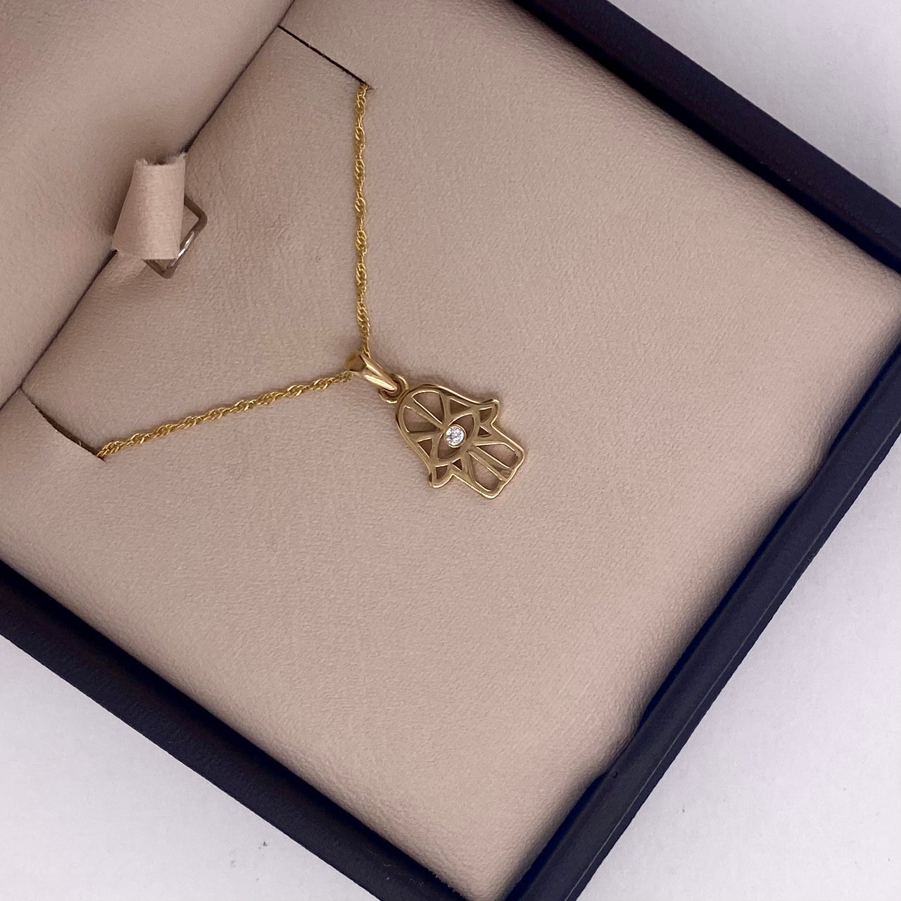 Dije Oro 14k - Mano de Fátima con Zirconia