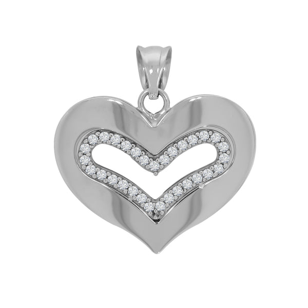 Dije Oro Blanco 10k - Doble Corazón con Zirconia