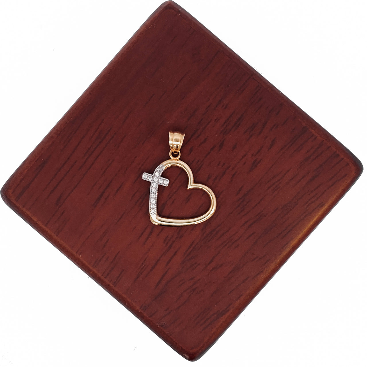 Dije Oro 10k - Corazón con Cruz con Zirconias
