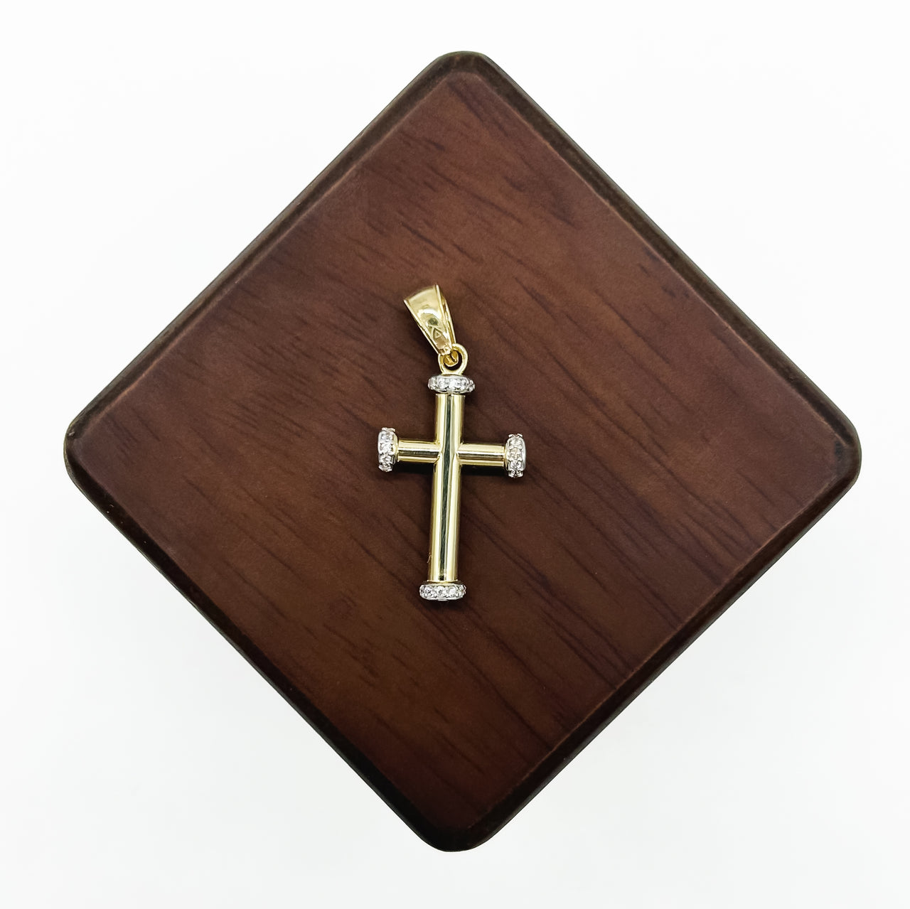 Cruz Lisa con Zirconias Oro 10k - 3 cm