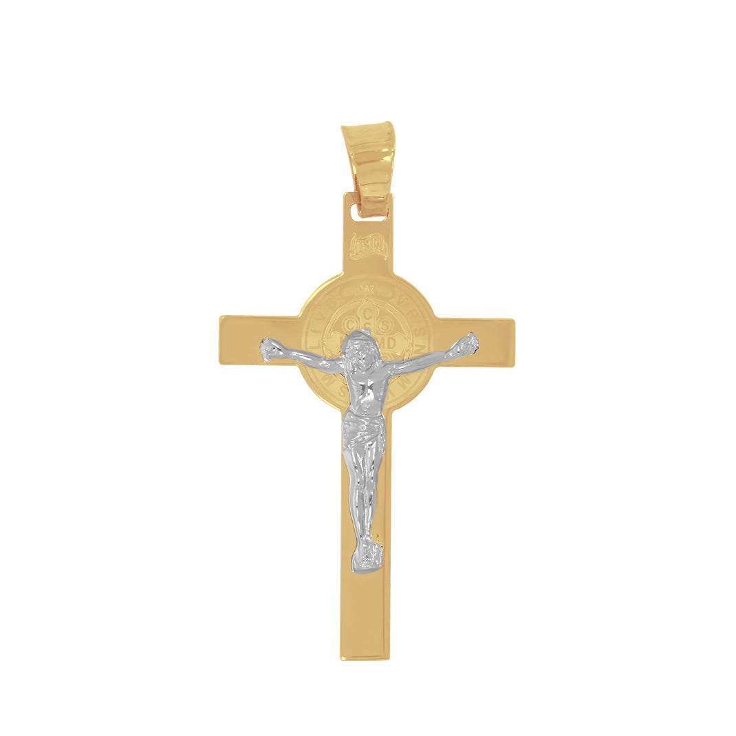 Cruz con Cristo y San Benito Oro 10k - 4.2 cm