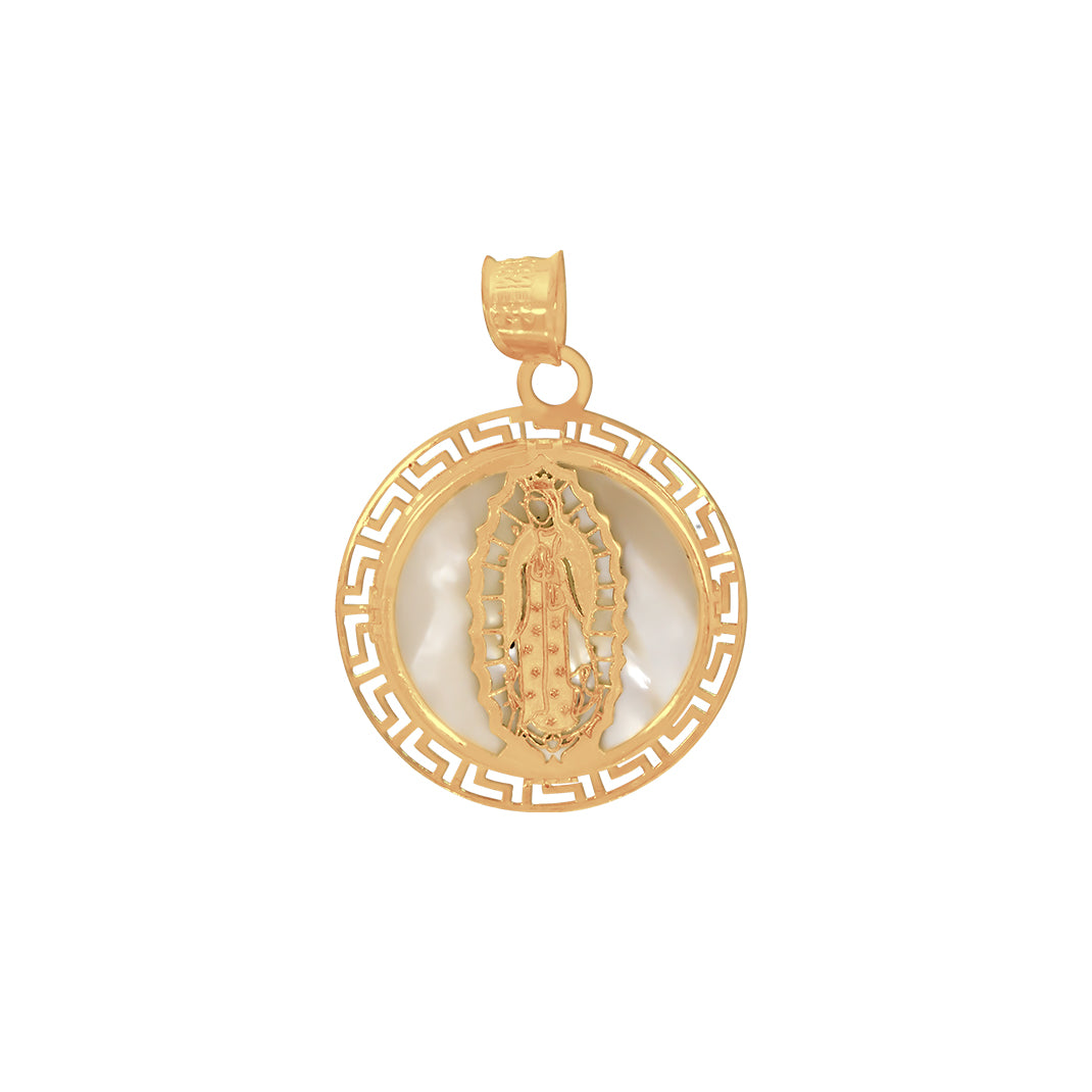 Medalla Oro 10k - Virgen de Guadalupe 2.6 cm con Madre Perla