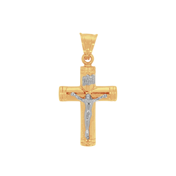 Cruz Oro 10k - Redondeada con Cristo Blanco 2.8 cm