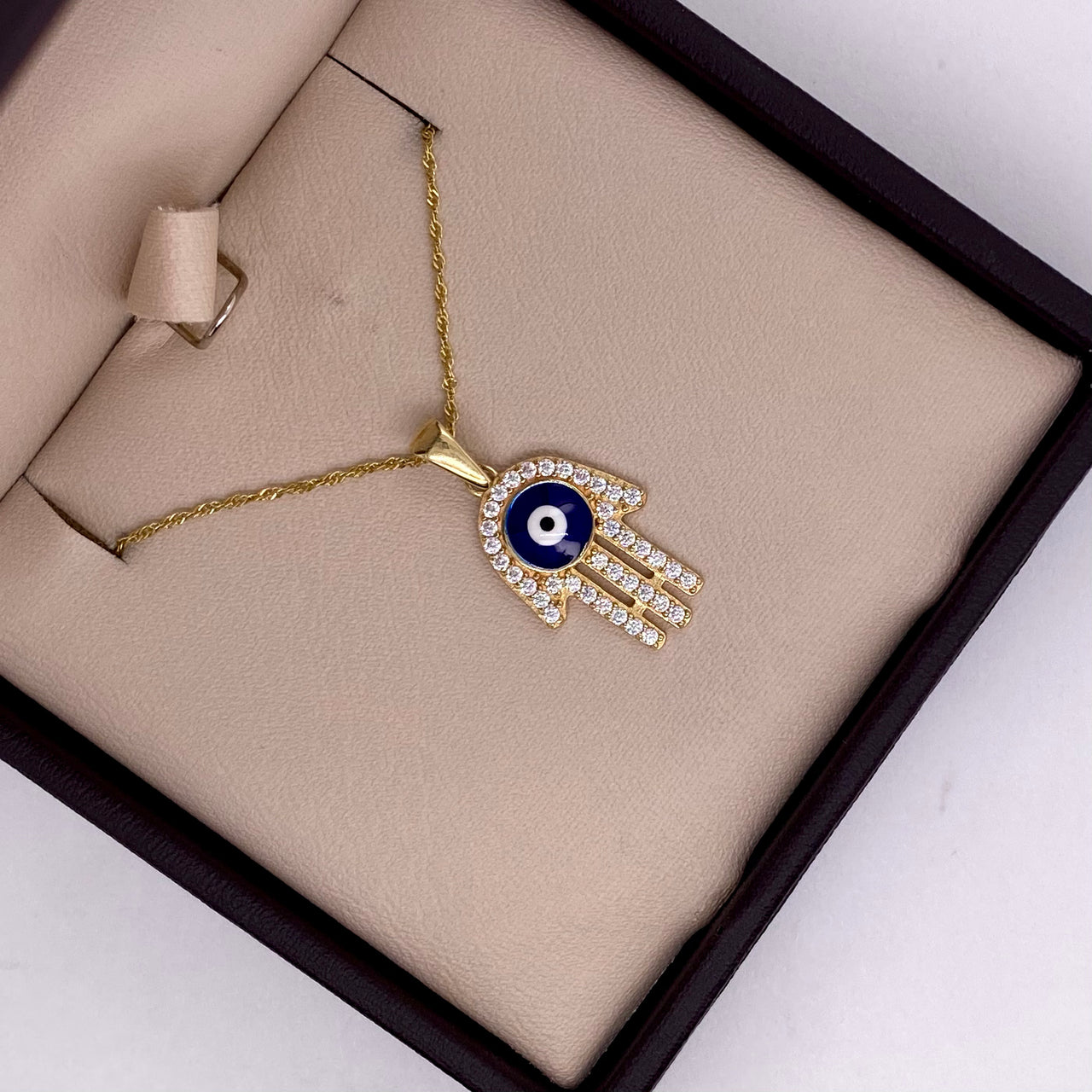 Dije Oro 10k - Mano de Fátima con Zirconias y Ojo Turco