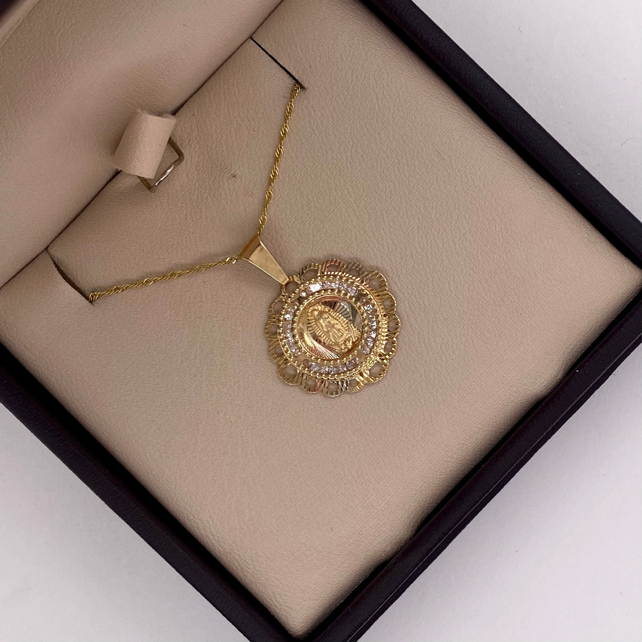 Medalla Oro 10k - Virgen de Guadalupe con Zirconias