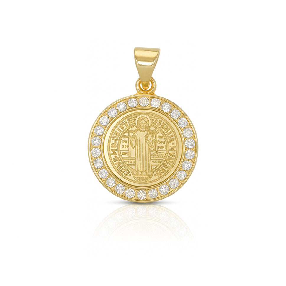 Medalla Oro 10k - San Benito con Zirconias