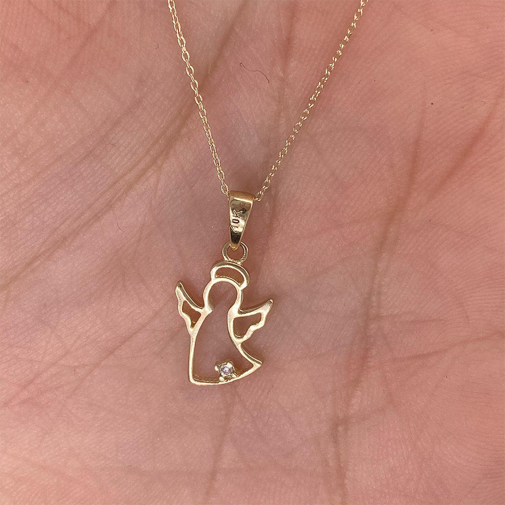 Dije Oro 10k - Silueta Ángel con Zirconia
