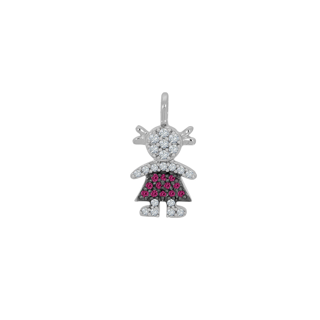 Dije Niña Oro Blanco 14k - Diamantes y Rubíes