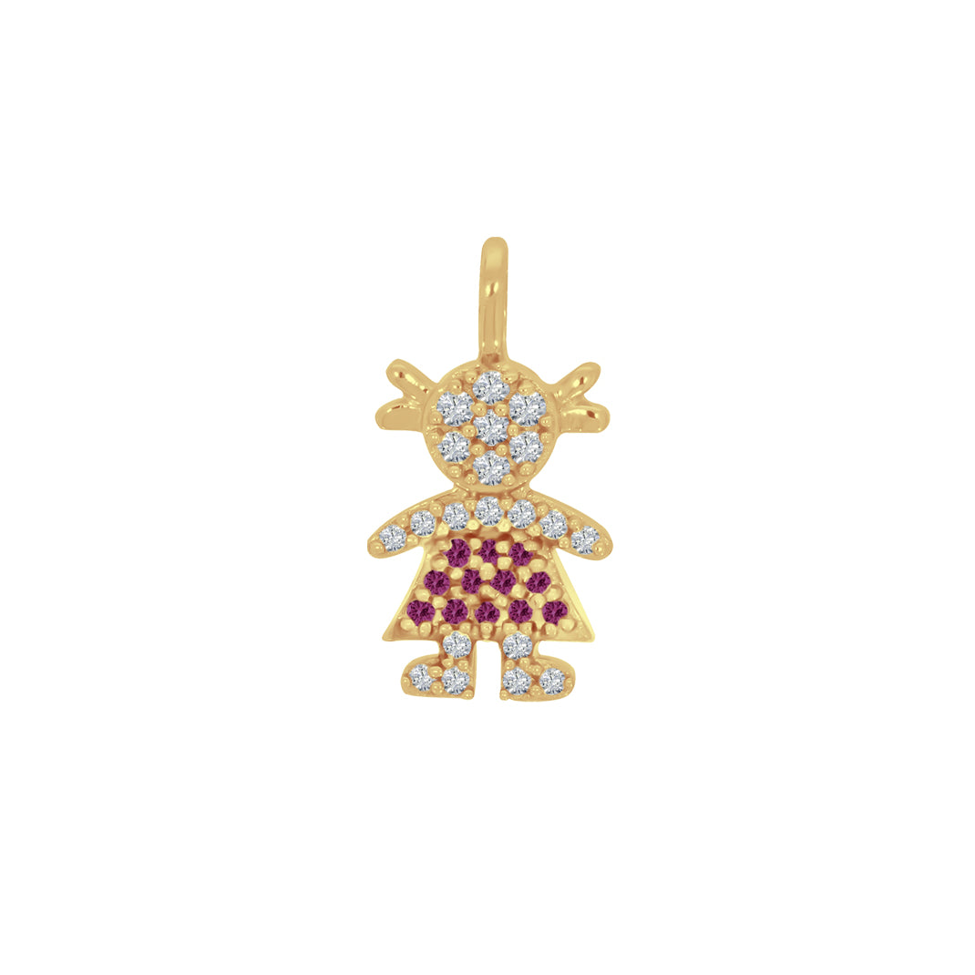 Dije Niña Oro Amarillo 14k - Diamantes y Rubíes