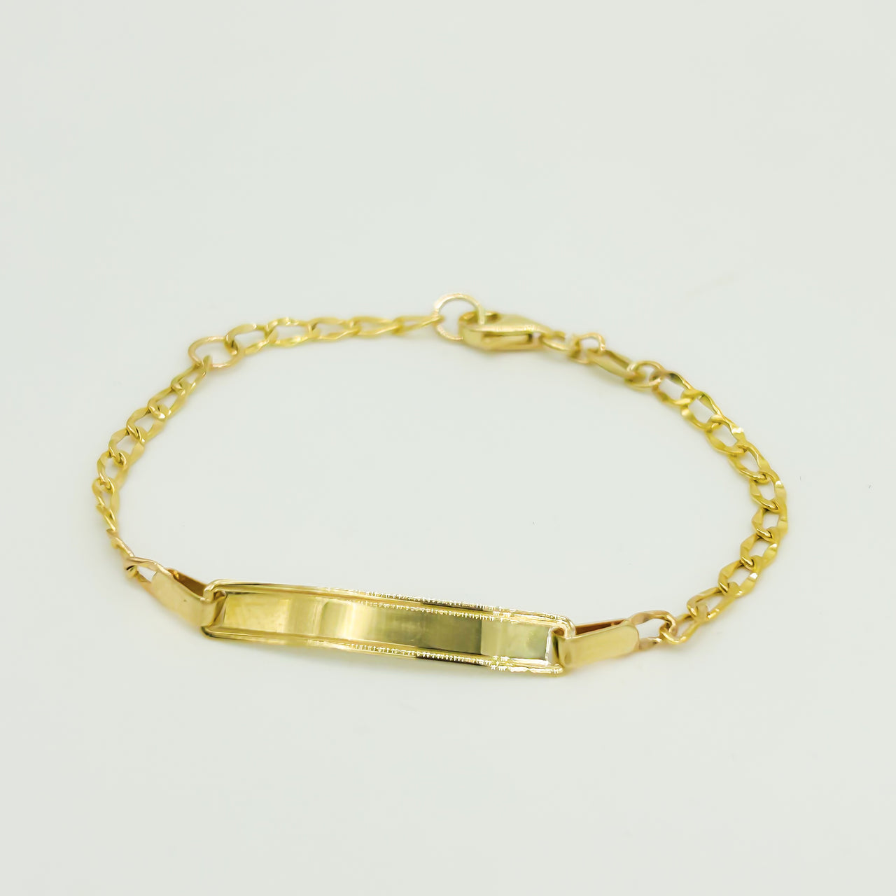 Esclava Oro 10k - Eslabones con Placa, Ajustable de 12 a 14 cm
