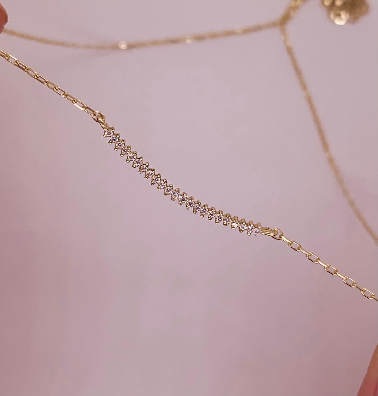 Gargantilla Oro Amarillo 10k - Línea Con Zirconias
