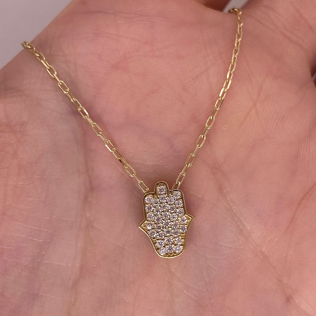 Gargantilla Oro 10k - Mano de Fátima con Zirconias 45 cm