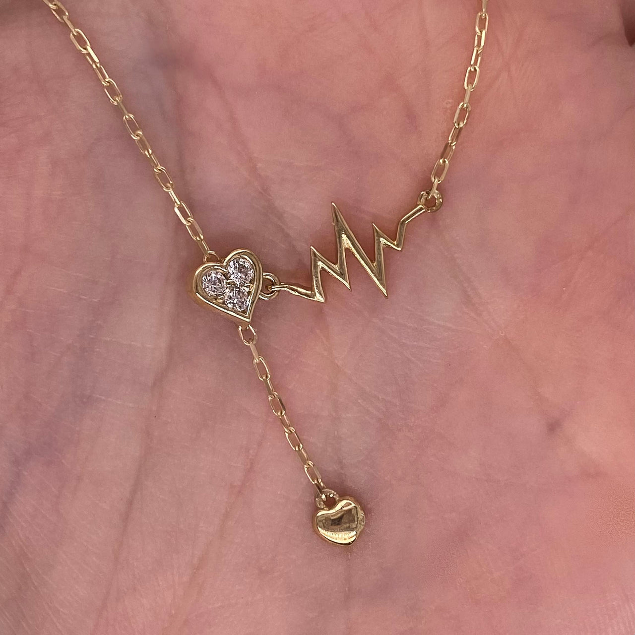Gargantilla Oro Amarillo 10k - Línea De La Vida y Corazón Con Zirconia, 45 cm Largo