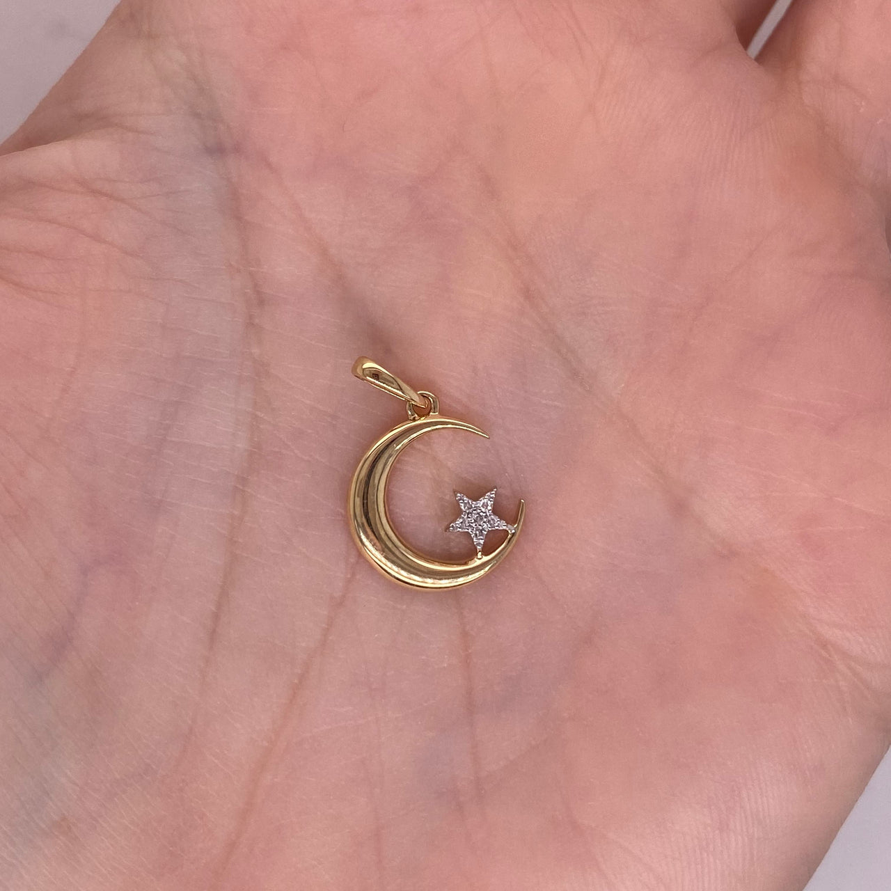 Dije Oro 14k - Luna Turca con Estrella con Diamantes