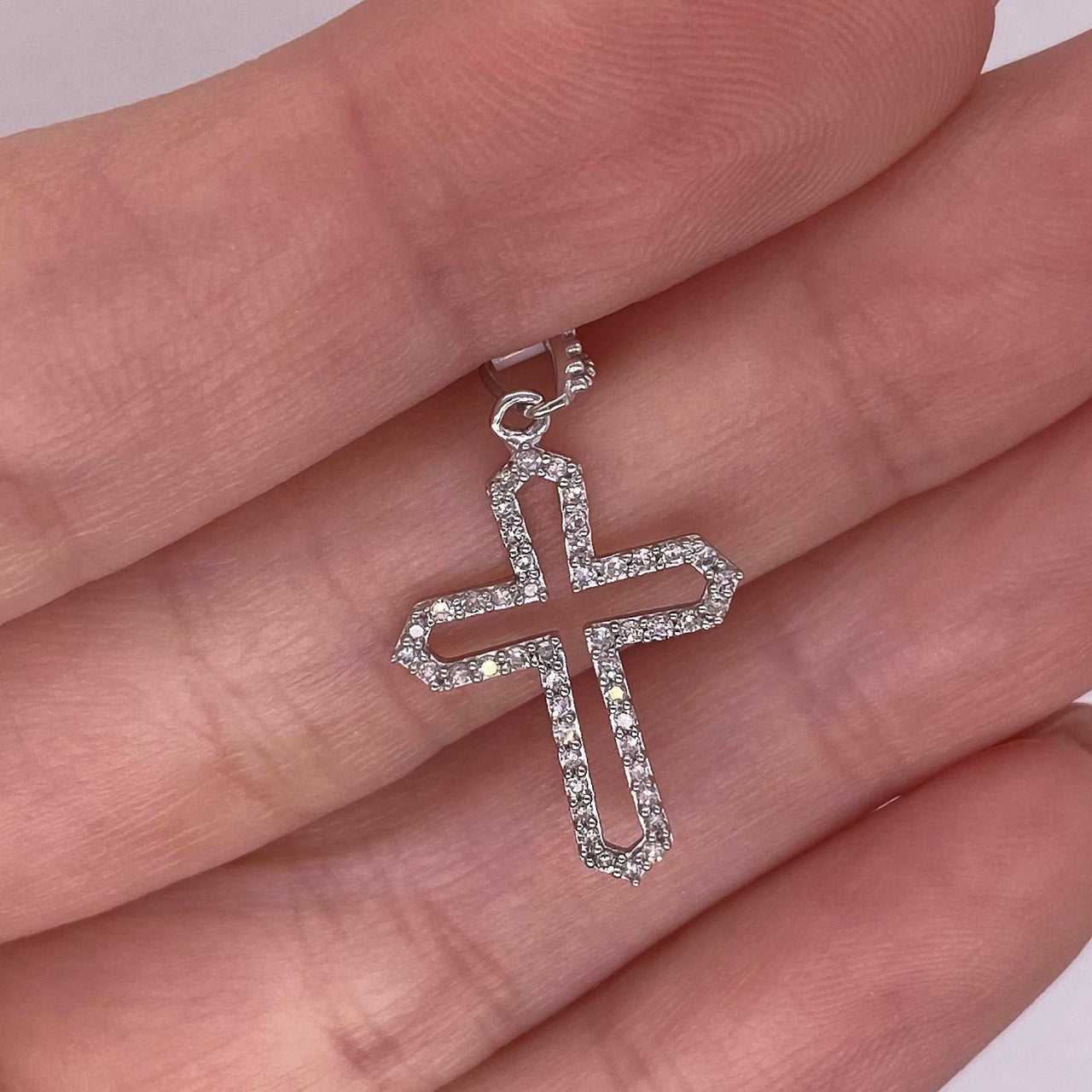 Cruz Oro Blanco 14k - Diamantes 15 Puntos Totales