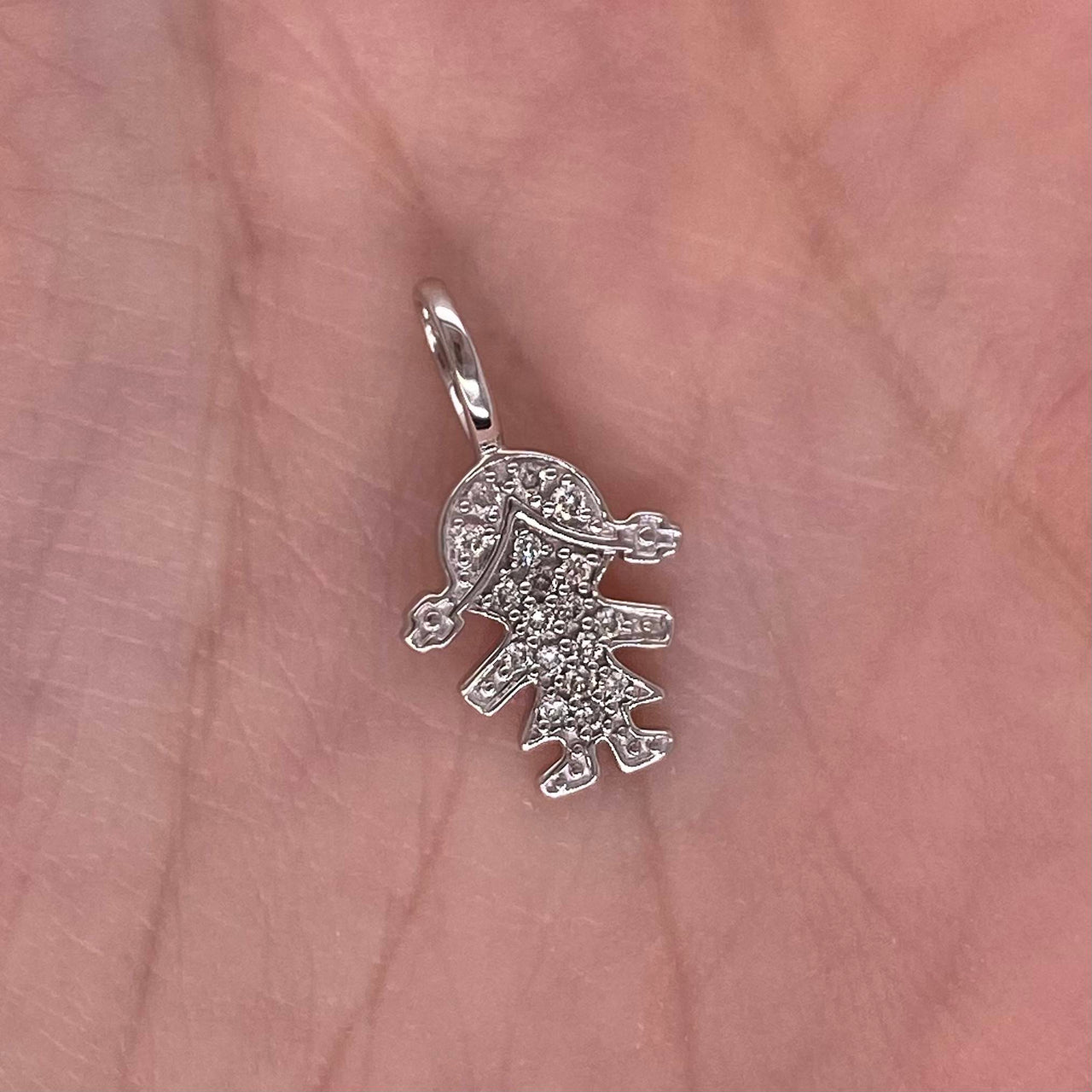 Dije Oro Blanco 14k - Niña con Diamantes 7 Puntos Totales