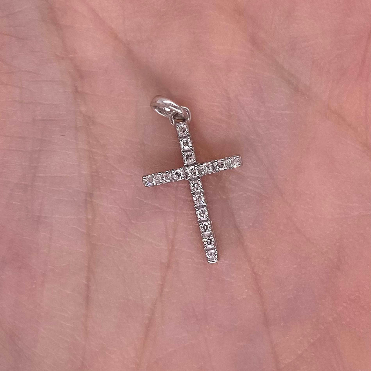 Cruz Oro Blanco 14k - Diamantes 7 Puntos Totales
