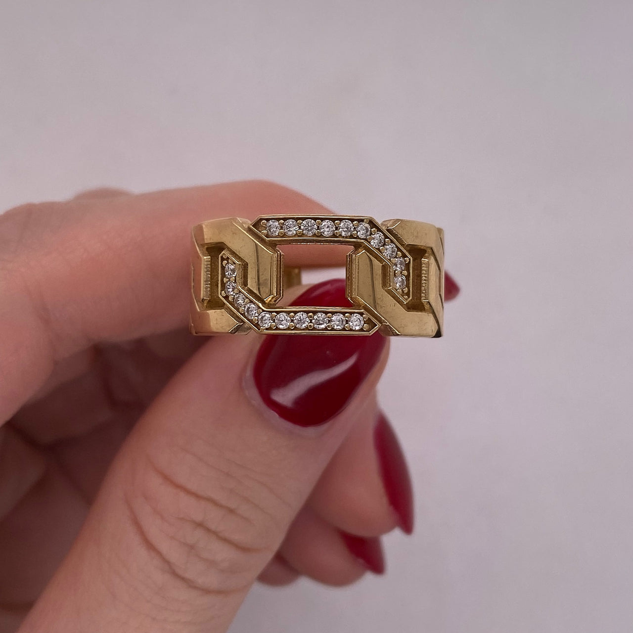 Anillo Oro 10k - Eslabones con Zirconias