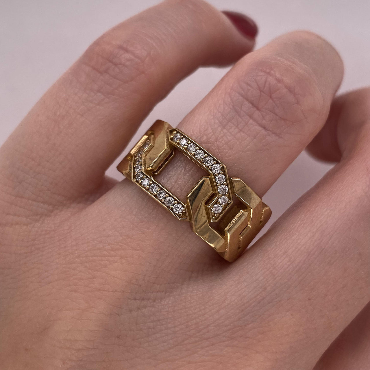 Anillo Oro 10k - Eslabones con Zirconias
