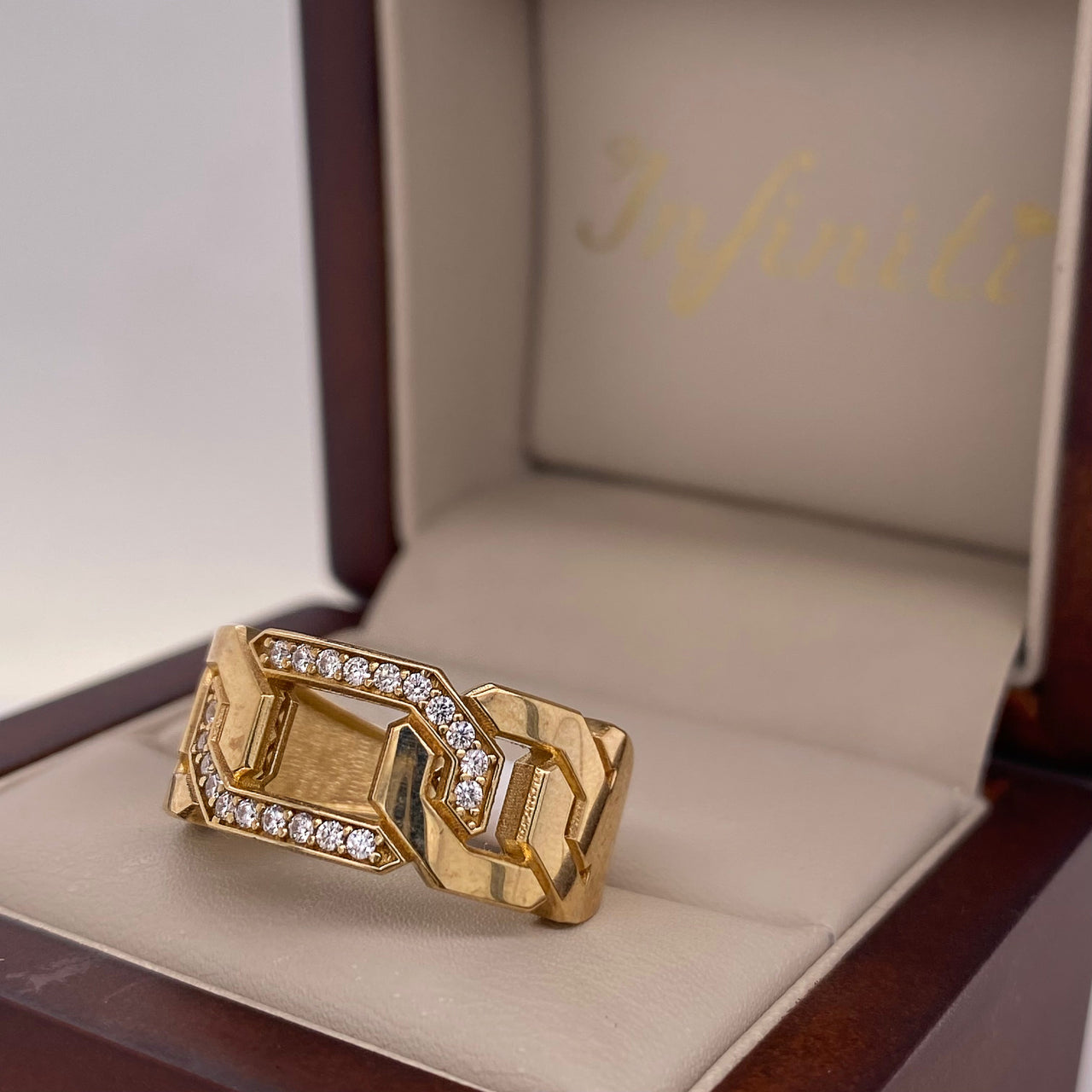 Anillo Oro 10k - Eslabones con Zirconias
