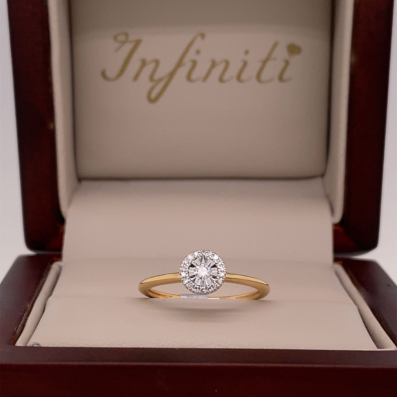 Anillo Oro 14k - Halo con Diamantes 8 Puntos Totales