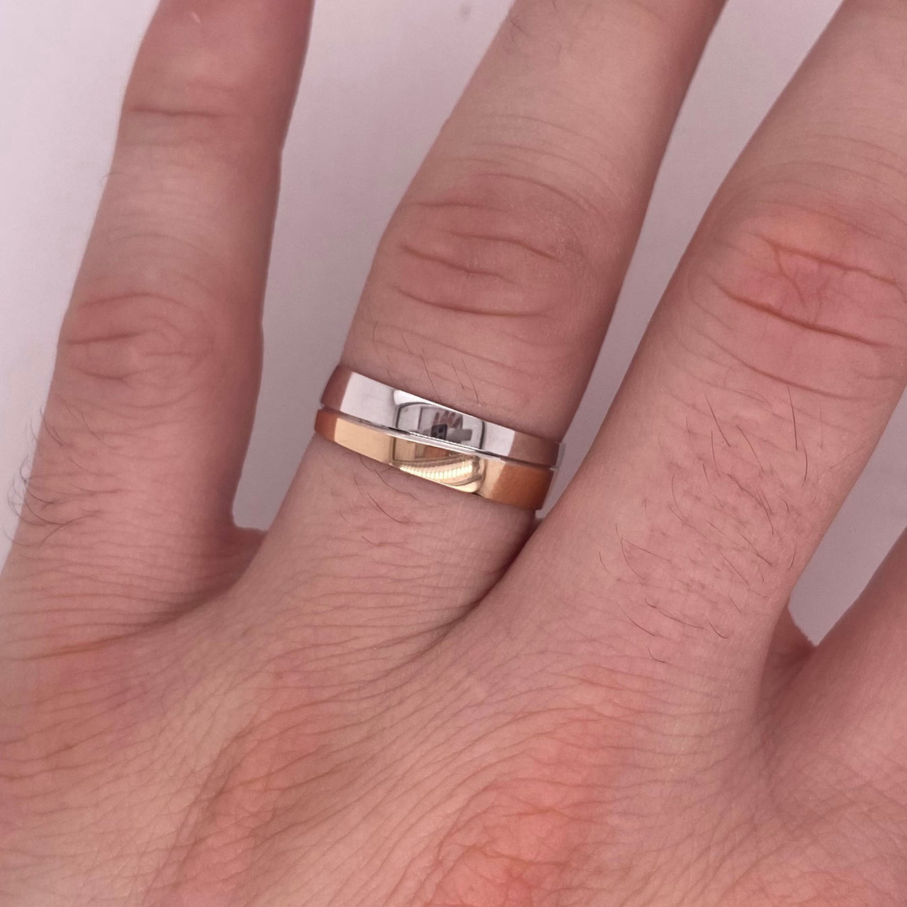 Argolla Oro Rosa con Blanco 14k - Acabado Liso con Confort, Ancho 6 mm