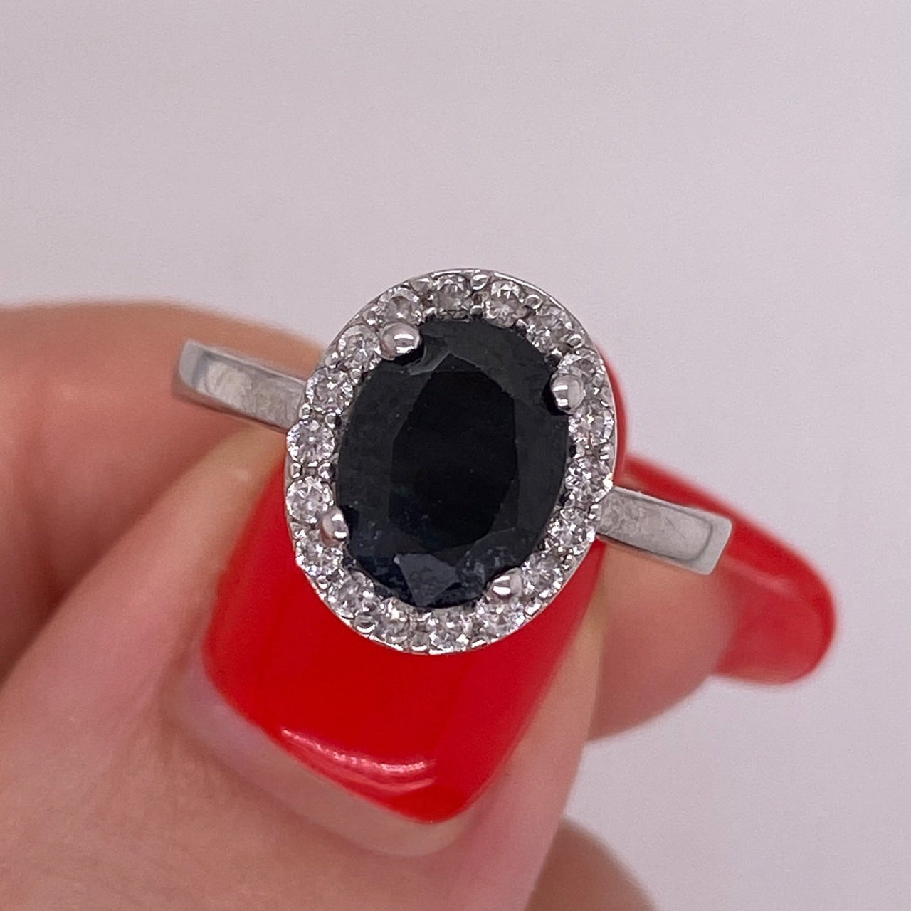 Anillo Oro Blanco 14k - Halo Zafiro con Diamante Natural 1.78 CTW
