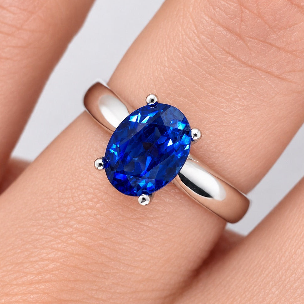 Anillo Oro Blanco 14k - Zafiro Laboratorio 1.6 CT