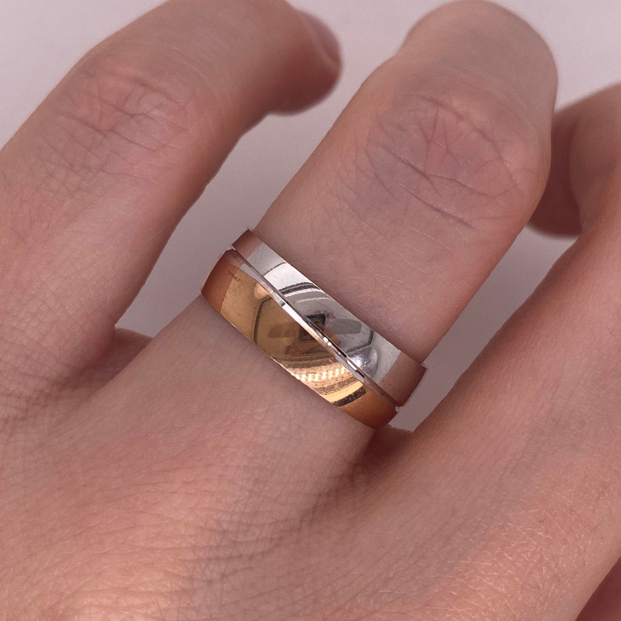 Argolla Oro Rosa con Blanco 14k - Acabado Liso con Confort, Ancho 6 mm