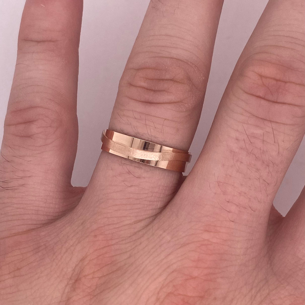 Argolla Oro Rosa 14k - Acabado Liso Línea Mate con Confort, Ancho 5 mm