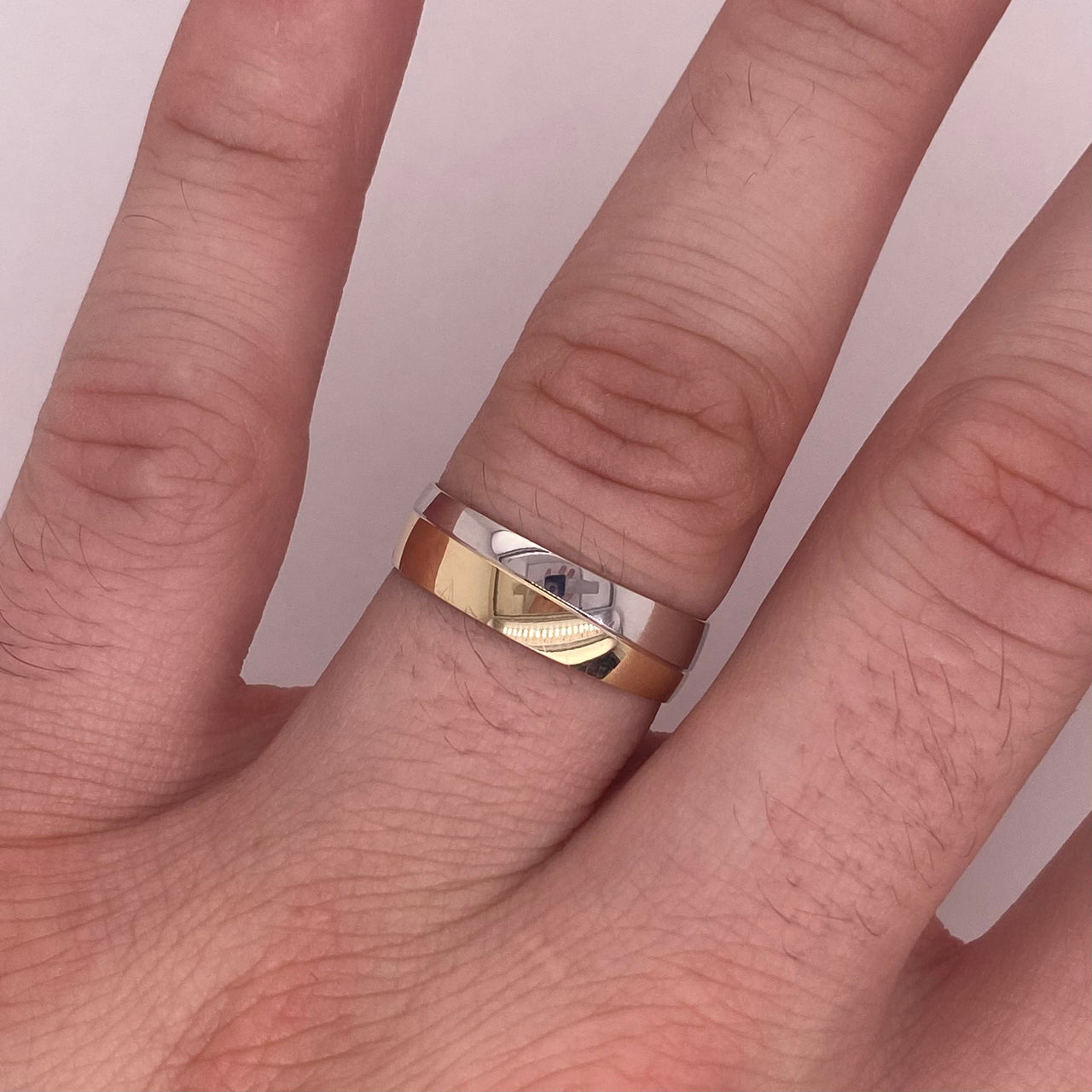 Argolla Oro Combinado 14k - Acabado Mate Liso, Ancho 6 mm