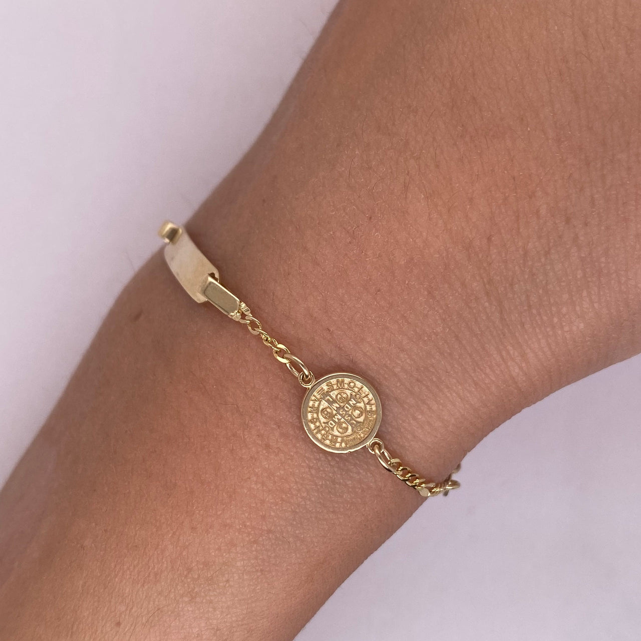 Esclava Oro 14k - Barbada con Medalla San Benito 12-14 cm Largo
