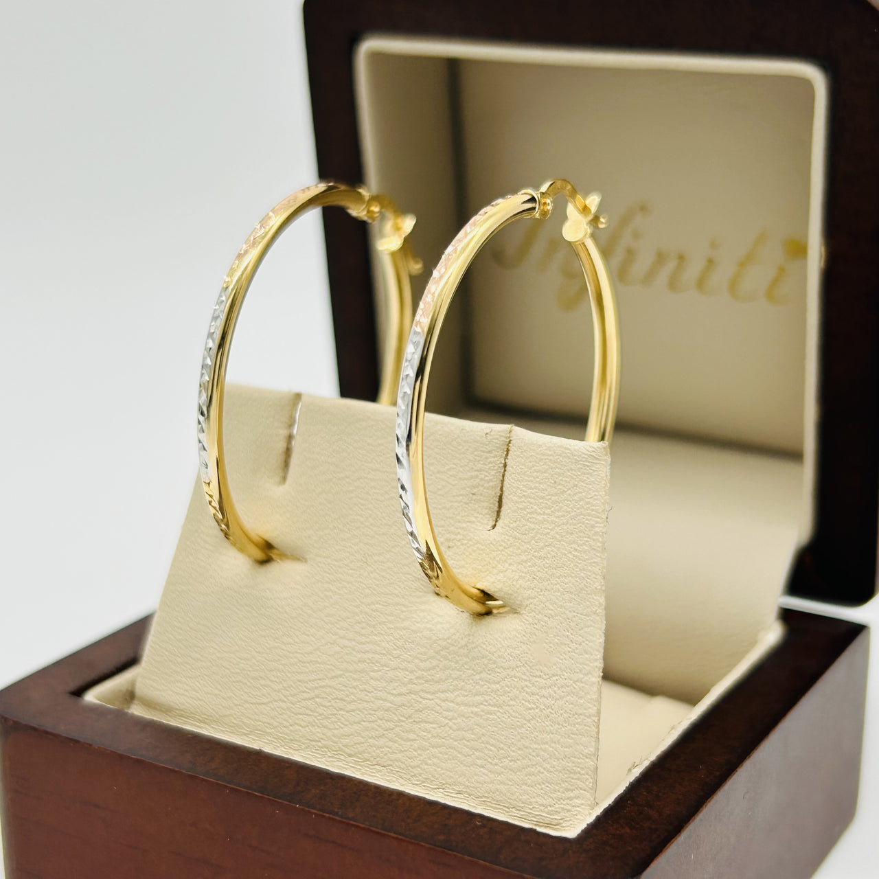Arracada Oro Florentino 10k - Diamantada Diámetro 3.3 cm