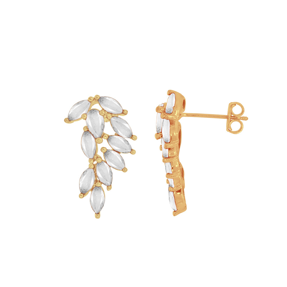 Arete Oro 10k - Forma Hoja con Zirconia Blanca