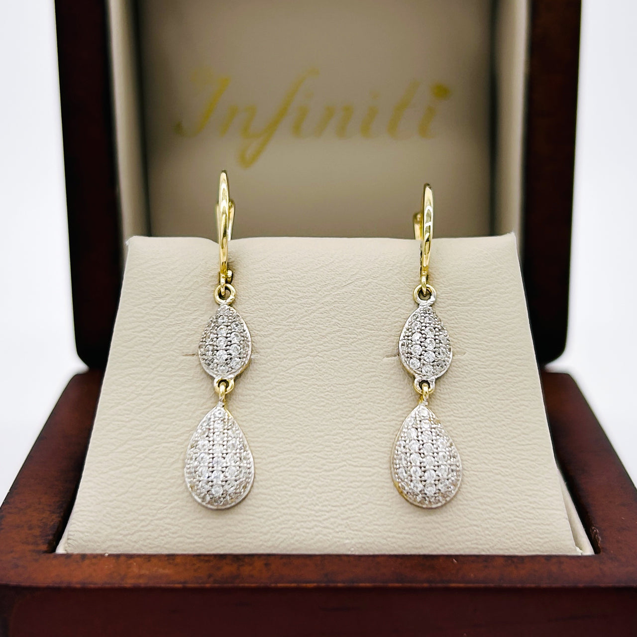 Arete Oro 10k - Gota con Zirconias