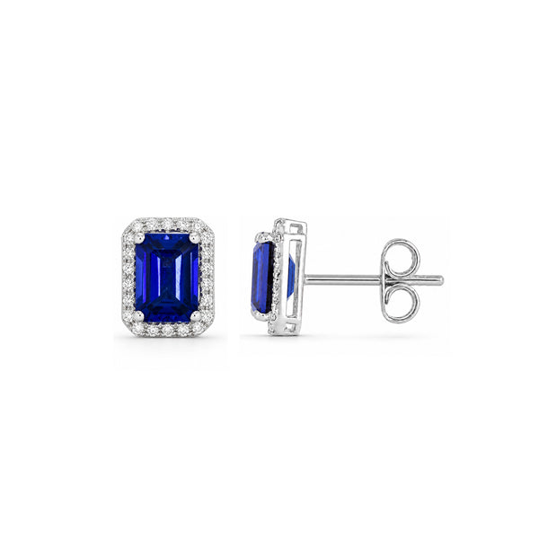 Aretes Oro Blanco 14k - Diamantes y Zafiro Laboratorio de 2.62 CTW