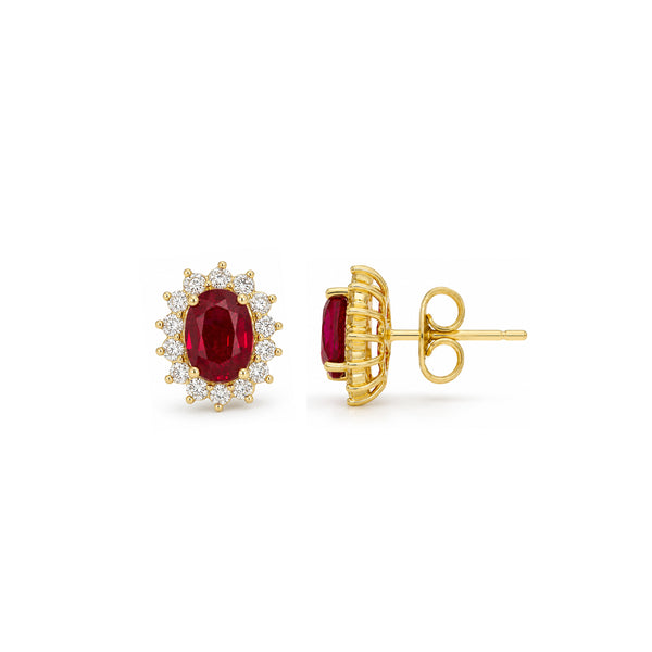 Aretes Oro 14k - Diamantes y Rubí Laboratorio de 2.28 CTW