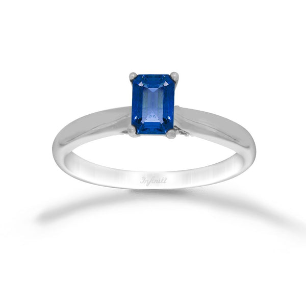 Anillo Oro Blanco 14k - Zafiro Laboratorio 0.65 CT