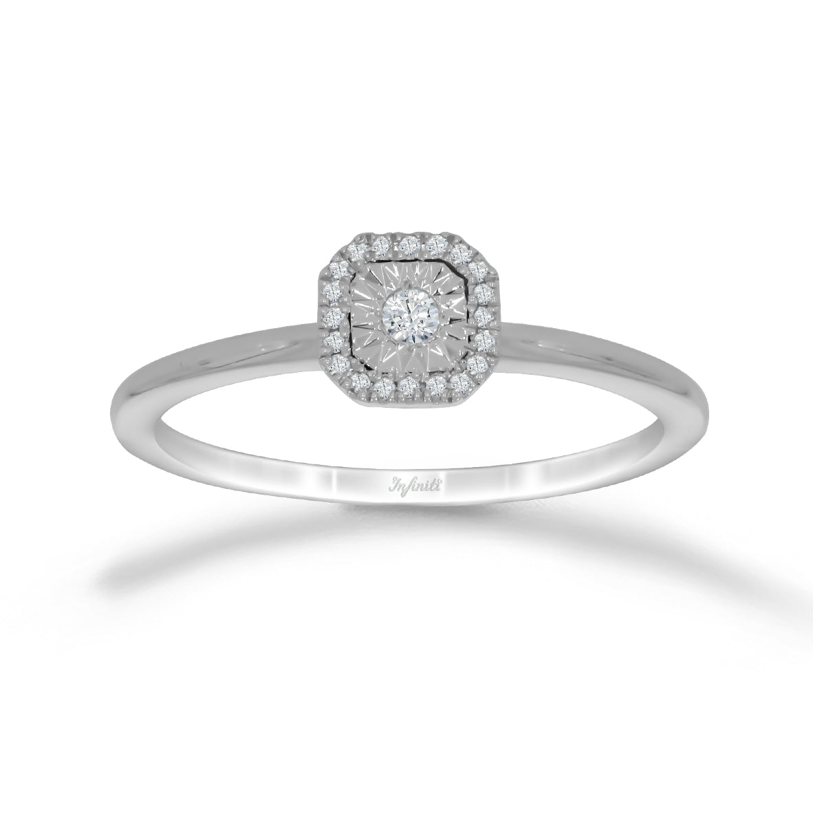 Anillo Oro Blanco 14k - Halo Diamantes con 8 Pts Totales